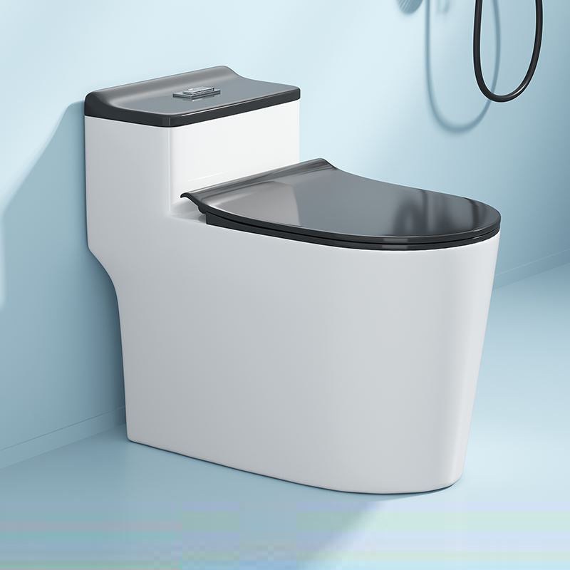 Contemporary Ceramic Toilet Bowl Floor Mounted Urine Toilet with Seat for Washroom 15"L x 27"W x 24"H Black White Clearhalo 'Bathroom Remodel & Bathroom Fixtures' 'Home Improvement' 'home_improvement' 'home_improvement_toilets' 'Toilets & Bidets' 'Toilets' 7298835
