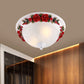 12"/16" W Red LED Ceiling Lamp Korean Garden White Glass Domed Flush Mount Lighting with Flower Design Clearhalo 'Ceiling Lights' 'Close To Ceiling Lights' 'Close to ceiling' 'Flush mount' Lighting' 729884