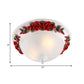 12"/16" W Red LED Ceiling Lamp Korean Garden White Glass Domed Flush Mount Lighting with Flower Design Clearhalo 'Ceiling Lights' 'Close To Ceiling Lights' 'Close to ceiling' 'Flush mount' Lighting' 729886