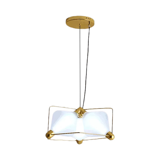 Opal Glass Diamond Ceiling Chandelier Contemporary 3 Bulbs Gold LED Hanging Ceiling Light with Frame in Warm/White Light Clearhalo 'Ceiling Lights' 'Chandeliers' 'Glass shade' 'Glass' 'Modern Chandeliers' 'Modern' 'Pendant Lights' Lighting' 729957