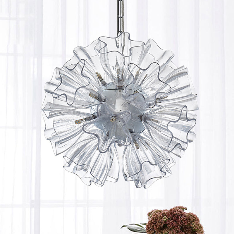 Star Clear Glass Chandelier Lighting Contemporary 19-Bulb Chrome Suspension Lamp with Blossom Design Clear Clearhalo 'Ceiling Lights' 'Chandeliers' 'Clear' 'Glass shade' 'Glass' 'Industrial' 'Modern Chandeliers' 'Modern' 'Tiffany' 'Traditional Chandeliers' Lighting' 729959