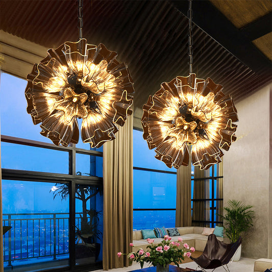 Star Clear Glass Chandelier Lighting Contemporary 19-Bulb Chrome Suspension Lamp with Blossom Design Clearhalo 'Ceiling Lights' 'Chandeliers' 'Clear' 'Glass shade' 'Glass' 'Industrial' 'Modern Chandeliers' 'Modern' 'Tiffany' 'Traditional Chandeliers' Lighting' 729960