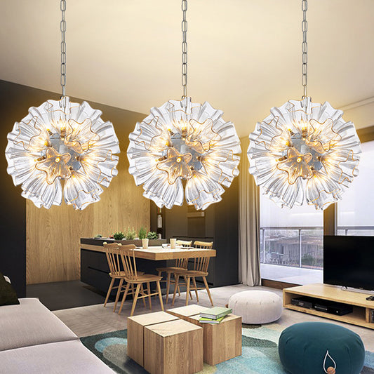 Star Clear Glass Chandelier Lighting Contemporary 19-Bulb Chrome Suspension Lamp with Blossom Design Clearhalo 'Ceiling Lights' 'Chandeliers' 'Clear' 'Glass shade' 'Glass' 'Industrial' 'Modern Chandeliers' 'Modern' 'Tiffany' 'Traditional Chandeliers' Lighting' 729961