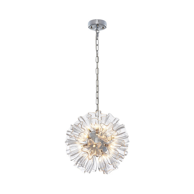 Star Clear Glass Chandelier Lighting Contemporary 19-Bulb Chrome Suspension Lamp with Blossom Design Clearhalo 'Ceiling Lights' 'Chandeliers' 'Clear' 'Glass shade' 'Glass' 'Industrial' 'Modern Chandeliers' 'Modern' 'Tiffany' 'Traditional Chandeliers' Lighting' 729962