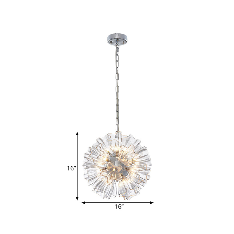 Star Clear Glass Chandelier Lighting Contemporary 19-Bulb Chrome Suspension Lamp with Blossom Design Clearhalo 'Ceiling Lights' 'Chandeliers' 'Clear' 'Glass shade' 'Glass' 'Industrial' 'Modern Chandeliers' 'Modern' 'Tiffany' 'Traditional Chandeliers' Lighting' 729963