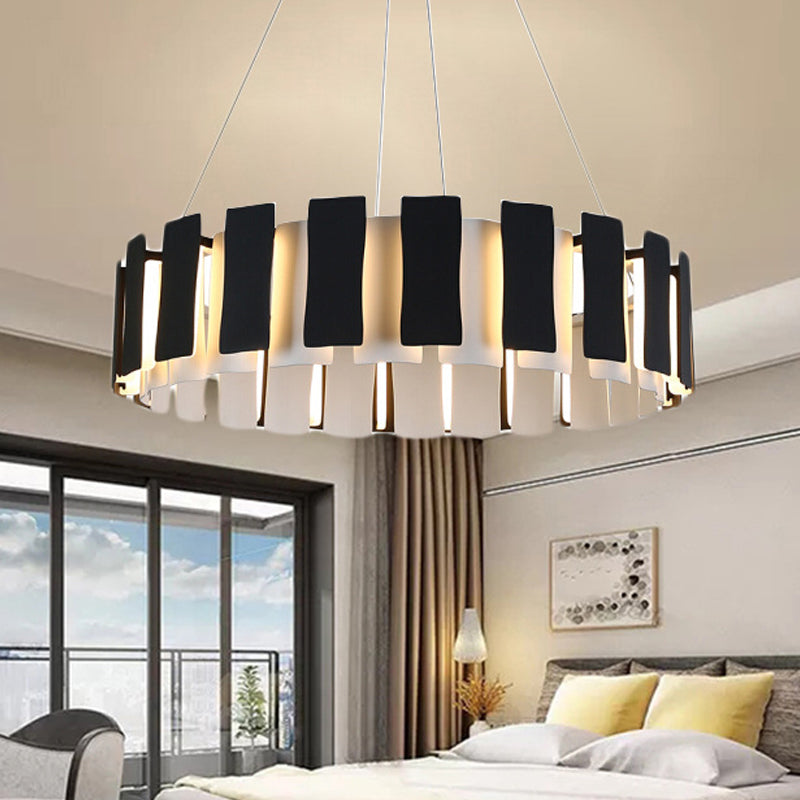 Black Rectangle Panel Hanging Lighting Contemporary LED Metal Drum Chandelier Lamp Clearhalo 'Ceiling Lights' 'Chandeliers' 'Modern Chandeliers' 'Modern' Lighting' 730005