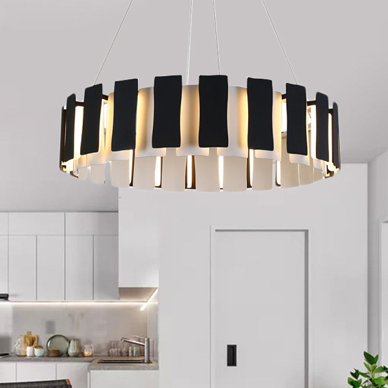 Black Rectangle Panel Hanging Lighting Contemporary LED Metal Drum Chandelier Lamp Clearhalo 'Ceiling Lights' 'Chandeliers' 'Modern Chandeliers' 'Modern' Lighting' 730006