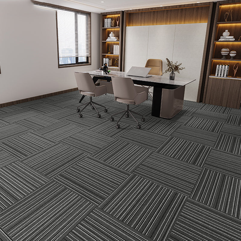 Indoor Carpet Tiles Indoor Self Adhesive Carpet Tiles Non-Skid Gray Striped 40-Piece Set Asphalt Clearhalo 'Carpet Tiles & Carpet Squares' 'carpet_tiles_carpet_squares' 'Flooring 'Home Improvement' 'home_improvement' 'home_improvement_carpet_tiles_carpet_squares' Walls and Ceiling' 7300093