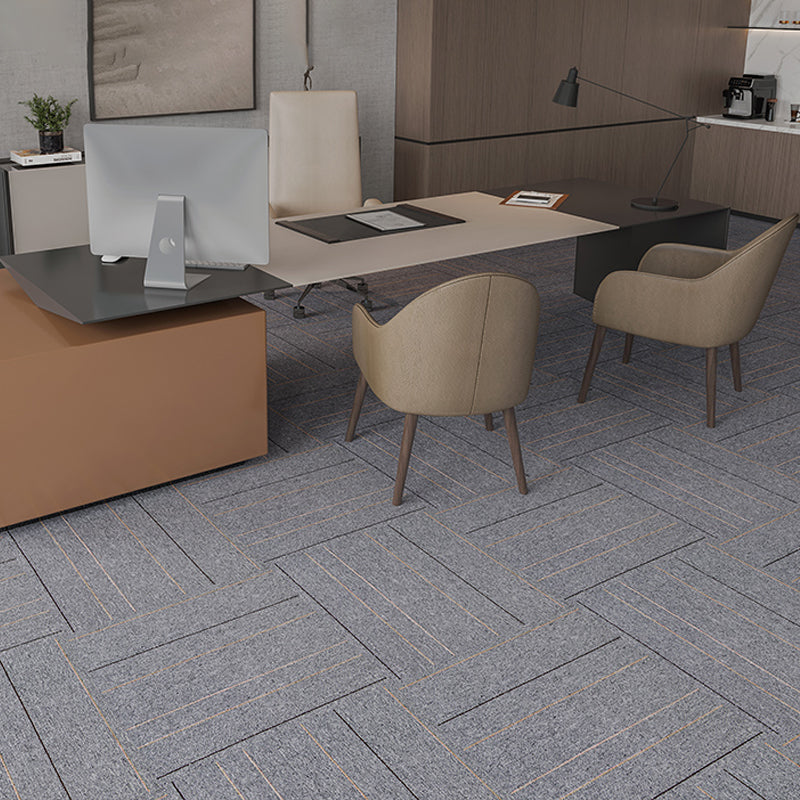 Indoor Carpet Tiles Indoor Self Adhesive Carpet Tiles Non-Skid Light Gray Striped 40-Piece Set Asphalt Clearhalo 'Carpet Tiles & Carpet Squares' 'carpet_tiles_carpet_squares' 'Flooring 'Home Improvement' 'home_improvement' 'home_improvement_carpet_tiles_carpet_squares' Walls and Ceiling' 7300125