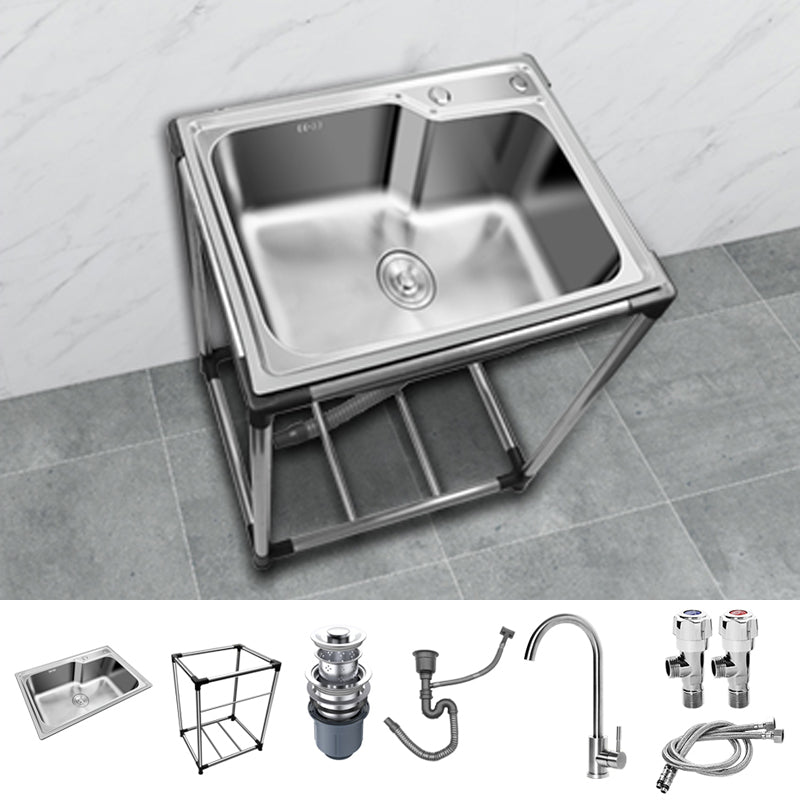 Kitchen Sink Stainless Steel Drop-In Rectangle All-in-one Soundproof Kitchen Sink 27"L x 17"W x 30"H Sink with Faucet Hot/Cold Water Dispensers Clearhalo 'Home Improvement' 'home_improvement' 'home_improvement_kitchen_sinks' 'Kitchen Remodel & Kitchen Fixtures' 'Kitchen Sinks & Faucet Components' 'Kitchen Sinks' 'kitchen_sinks' 7300144