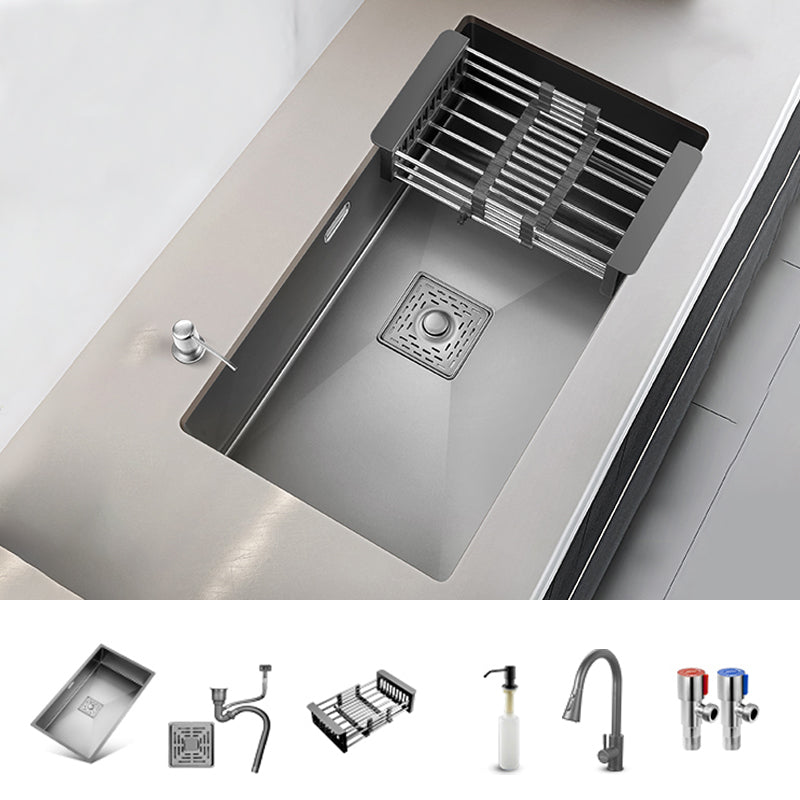 Stainless Steel Kitchen Sink Soundproof Detail Kitchen Sink with Basket Strainer Sink with Faucet Three Outlet Water Draw Tap Clearhalo 'Home Improvement' 'home_improvement' 'home_improvement_kitchen_sinks' 'Kitchen Remodel & Kitchen Fixtures' 'Kitchen Sinks & Faucet Components' 'Kitchen Sinks' 'kitchen_sinks' 7300159