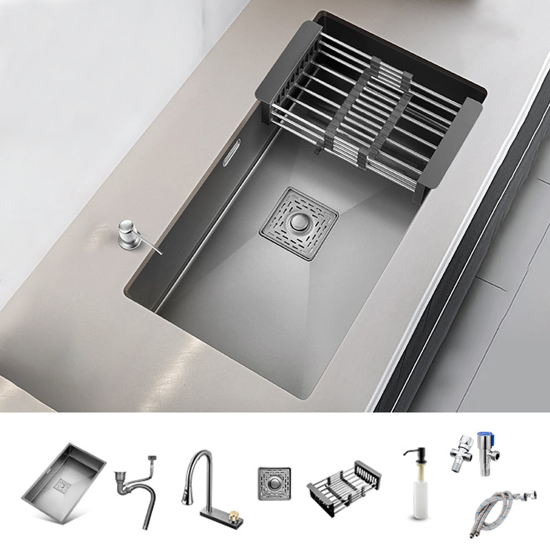 Stainless Steel Kitchen Sink Soundproof Detail Kitchen Sink with Basket Strainer Sink with Faucet Flying Rain Pull Faucet Clearhalo 'Home Improvement' 'home_improvement' 'home_improvement_kitchen_sinks' 'Kitchen Remodel & Kitchen Fixtures' 'Kitchen Sinks & Faucet Components' 'Kitchen Sinks' 'kitchen_sinks' 7300161
