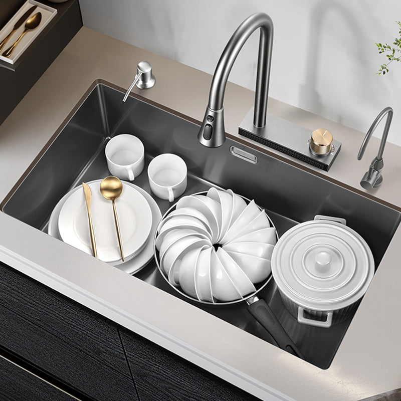 Stainless Steel Kitchen Sink Soundproof Detail Kitchen Sink with Basket Strainer Clearhalo 'Home Improvement' 'home_improvement' 'home_improvement_kitchen_sinks' 'Kitchen Remodel & Kitchen Fixtures' 'Kitchen Sinks & Faucet Components' 'Kitchen Sinks' 'kitchen_sinks' 7300162