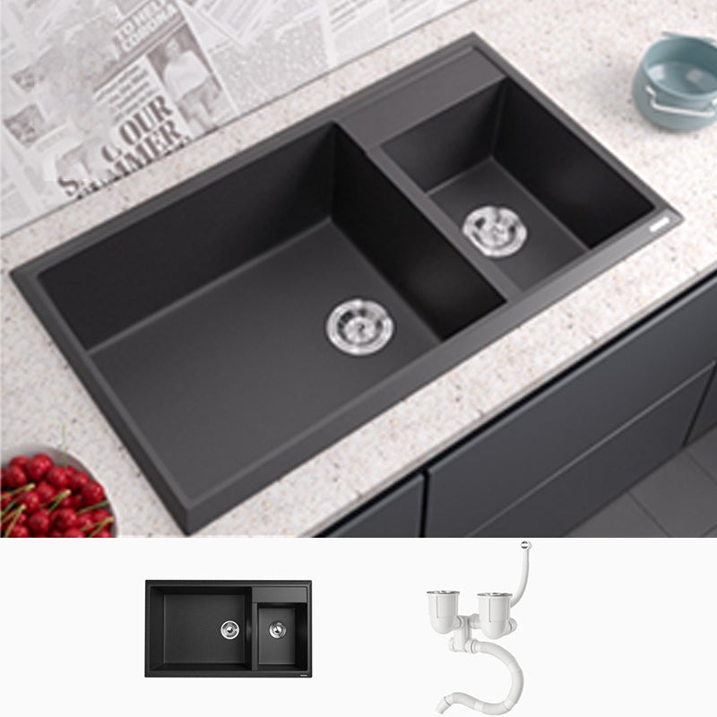 Modern Style Kitchen Sink Drop-In Quartz Kitchen Double Sink with Drain Assembly 34"L x 20"W x 9"H Sink Only None Clearhalo 'Home Improvement' 'home_improvement' 'home_improvement_kitchen_sinks' 'Kitchen Remodel & Kitchen Fixtures' 'Kitchen Sinks & Faucet Components' 'Kitchen Sinks' 'kitchen_sinks' 7300187