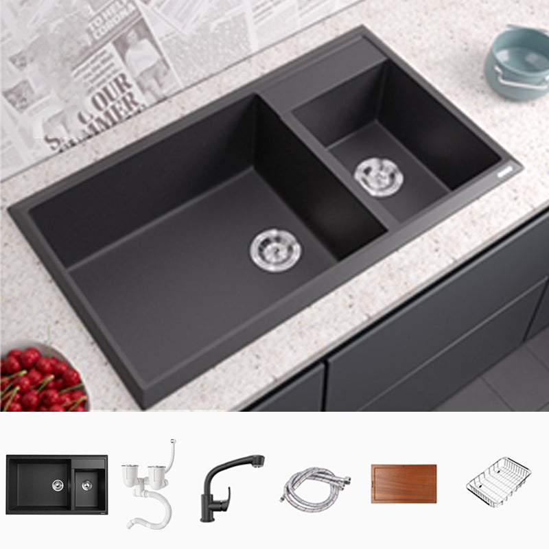 Modern Style Kitchen Sink Drop-In Quartz Kitchen Double Sink with Drain Assembly 34"L x 20"W x 9"H Sink with Faucet Pull Out Faucet & Drain Basket Clearhalo 'Home Improvement' 'home_improvement' 'home_improvement_kitchen_sinks' 'Kitchen Remodel & Kitchen Fixtures' 'Kitchen Sinks & Faucet Components' 'Kitchen Sinks' 'kitchen_sinks' 7300191