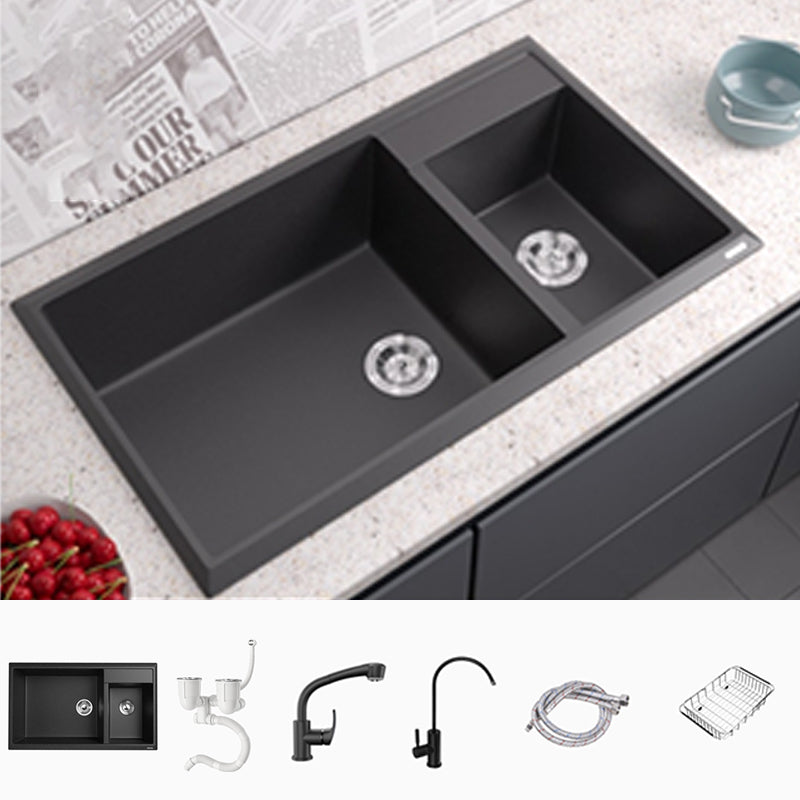 Modern Style Kitchen Sink Drop-In Quartz Kitchen Double Sink with Drain Assembly 34"L x 20"W x 9"H Sink with Faucet Pull-Out Faucet & Drain Basket & Cutting Board Clearhalo 'Home Improvement' 'home_improvement' 'home_improvement_kitchen_sinks' 'Kitchen Remodel & Kitchen Fixtures' 'Kitchen Sinks & Faucet Components' 'Kitchen Sinks' 'kitchen_sinks' 7300192