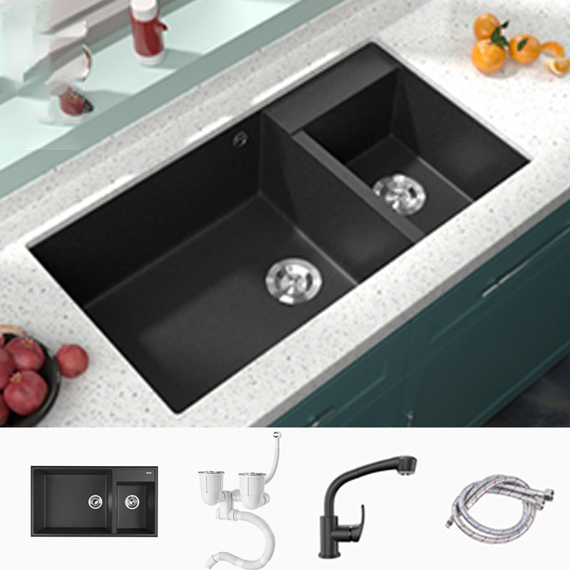 Modern Style Kitchen Sink Drop-In Quartz Kitchen Double Sink with Drain Assembly Sink with Faucet Pull Out Faucet Clearhalo 'Home Improvement' 'home_improvement' 'home_improvement_kitchen_sinks' 'Kitchen Remodel & Kitchen Fixtures' 'Kitchen Sinks & Faucet Components' 'Kitchen Sinks' 'kitchen_sinks' 7300195