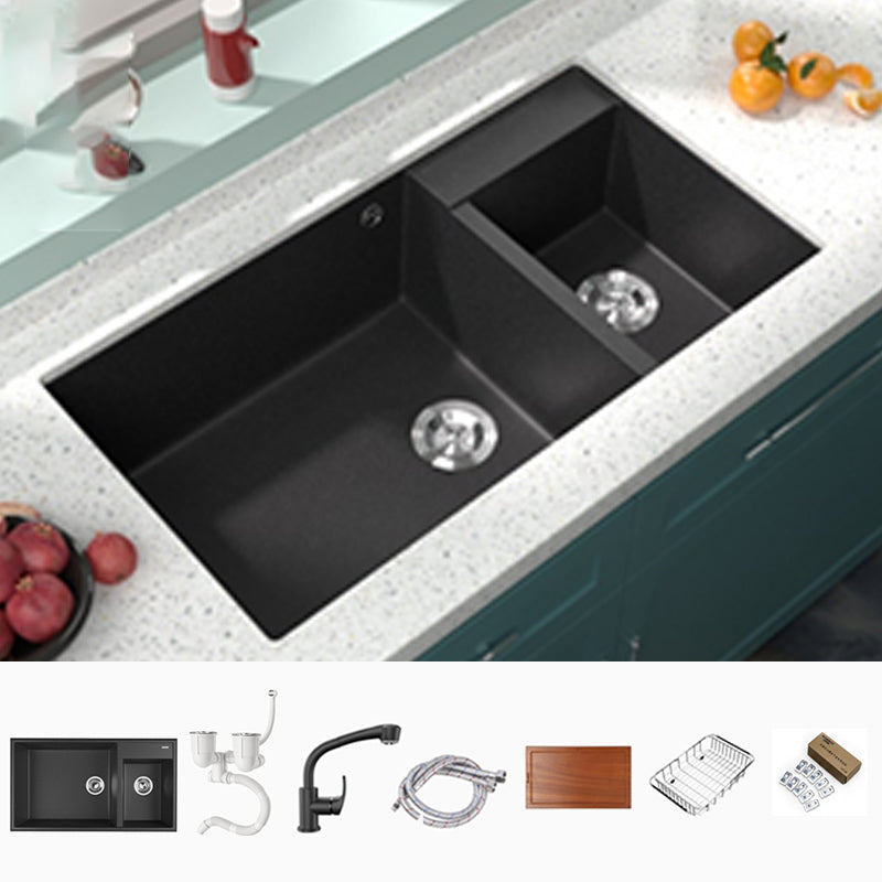 Modern Style Kitchen Sink Drop-In Quartz Kitchen Double Sink with Drain Assembly Sink with Faucet Pull Out Faucet & Drain Basket Clearhalo 'Home Improvement' 'home_improvement' 'home_improvement_kitchen_sinks' 'Kitchen Remodel & Kitchen Fixtures' 'Kitchen Sinks & Faucet Components' 'Kitchen Sinks' 'kitchen_sinks' 7300196