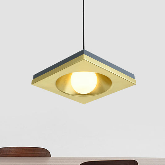 Modernist Concaved Squared Drop Pendant Metal 1 Bulb Bedroom Ceiling Hang Fixture in Blue and Gold Blue Clearhalo 'Ceiling Lights' 'Glass shade' 'Glass' 'Island Lights' 'Modern Pendants' 'Modern' 'Pendant Lights' 'Pendants' Lighting' 730040