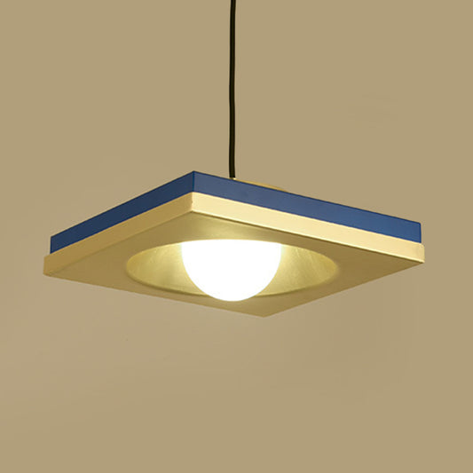 Modernist Concaved Squared Drop Pendant Metal 1 Bulb Bedroom Ceiling Hang Fixture in Blue and Gold Clearhalo 'Ceiling Lights' 'Glass shade' 'Glass' 'Island Lights' 'Modern Pendants' 'Modern' 'Pendant Lights' 'Pendants' Lighting' 730043