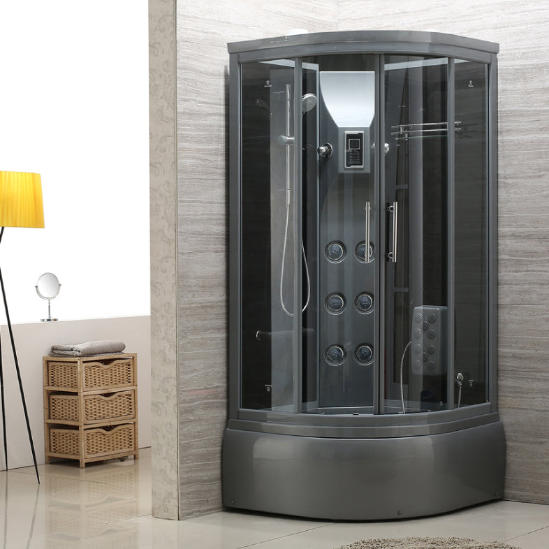 Gray Round Shower Stall Full Frame Double Sliding Door Shower Room Clearhalo 'Bathroom Remodel & Bathroom Fixtures' 'Home Improvement' 'home_improvement' 'home_improvement_shower_stalls_enclosures' 'Shower Stalls & Enclosures' 'shower_stalls_enclosures' 'Showers & Bathtubs' 7300456