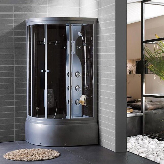 Gray Round Shower Stall Full Frame Double Sliding Door Shower Room Right Clearhalo 'Bathroom Remodel & Bathroom Fixtures' 'Home Improvement' 'home_improvement' 'home_improvement_shower_stalls_enclosures' 'Shower Stalls & Enclosures' 'shower_stalls_enclosures' 'Showers & Bathtubs' 7300457