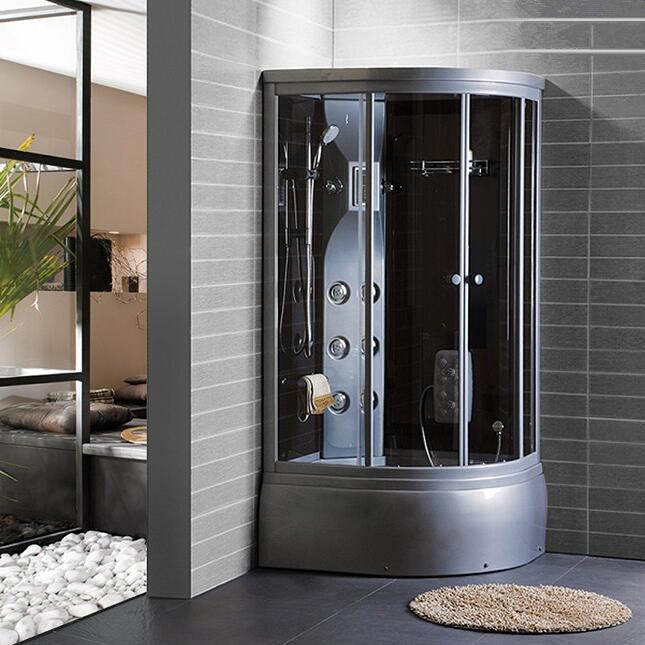 Gray Round Shower Stall Full Frame Double Sliding Door Shower Room Left Clearhalo 'Bathroom Remodel & Bathroom Fixtures' 'Home Improvement' 'home_improvement' 'home_improvement_shower_stalls_enclosures' 'Shower Stalls & Enclosures' 'shower_stalls_enclosures' 'Showers & Bathtubs' 7300458