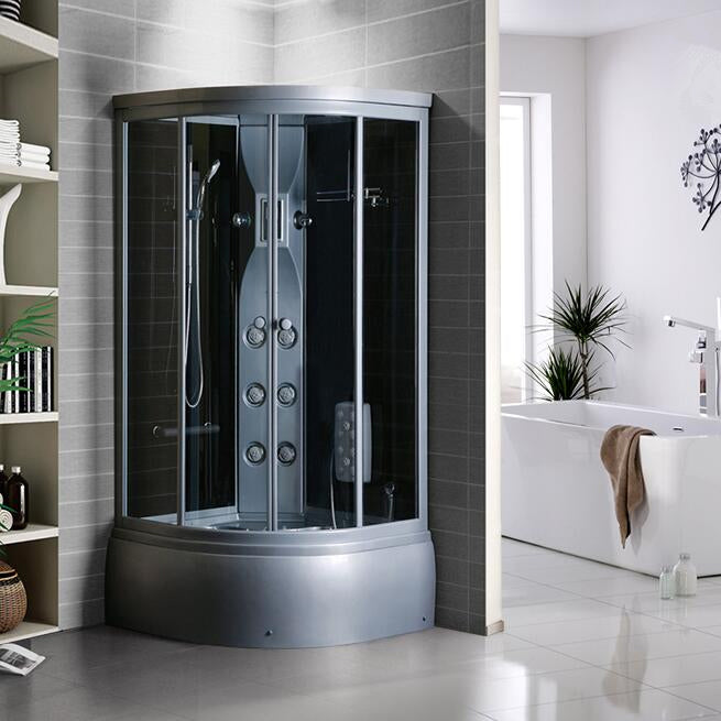 Gray Round Shower Stall Full Frame Double Sliding Door Shower Room Front Opening Clearhalo 'Bathroom Remodel & Bathroom Fixtures' 'Home Improvement' 'home_improvement' 'home_improvement_shower_stalls_enclosures' 'Shower Stalls & Enclosures' 'shower_stalls_enclosures' 'Showers & Bathtubs' 7300462