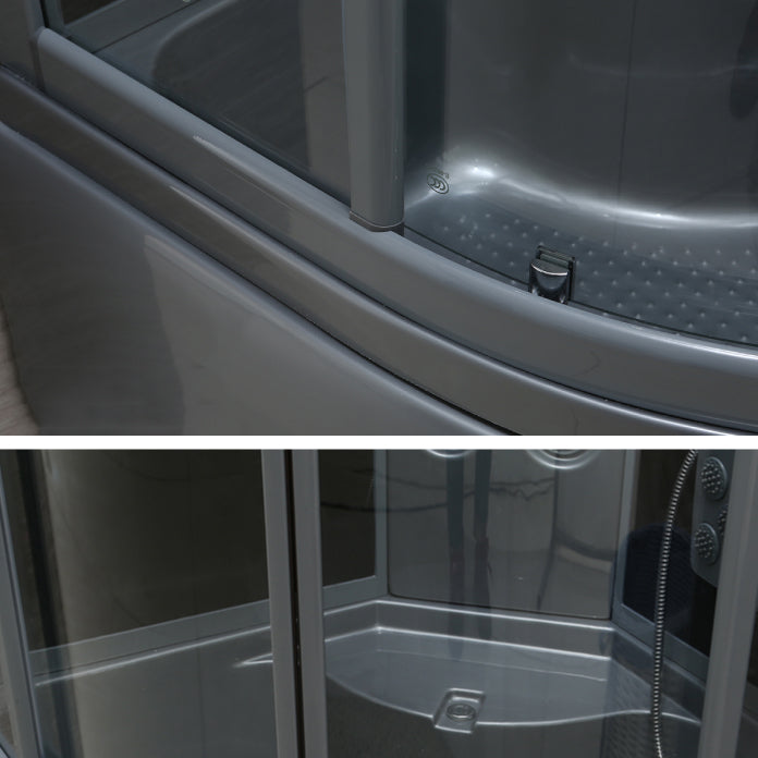 Gray Round Shower Stall Full Frame Double Sliding Door Shower Room Clearhalo 'Bathroom Remodel & Bathroom Fixtures' 'Home Improvement' 'home_improvement' 'home_improvement_shower_stalls_enclosures' 'Shower Stalls & Enclosures' 'shower_stalls_enclosures' 'Showers & Bathtubs' 7300466