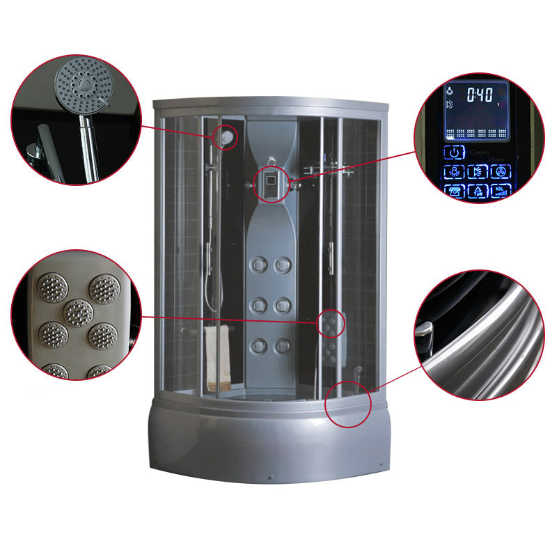 Gray Round Shower Stall Full Frame Double Sliding Door Shower Room Clearhalo 'Bathroom Remodel & Bathroom Fixtures' 'Home Improvement' 'home_improvement' 'home_improvement_shower_stalls_enclosures' 'Shower Stalls & Enclosures' 'shower_stalls_enclosures' 'Showers & Bathtubs' 7300469