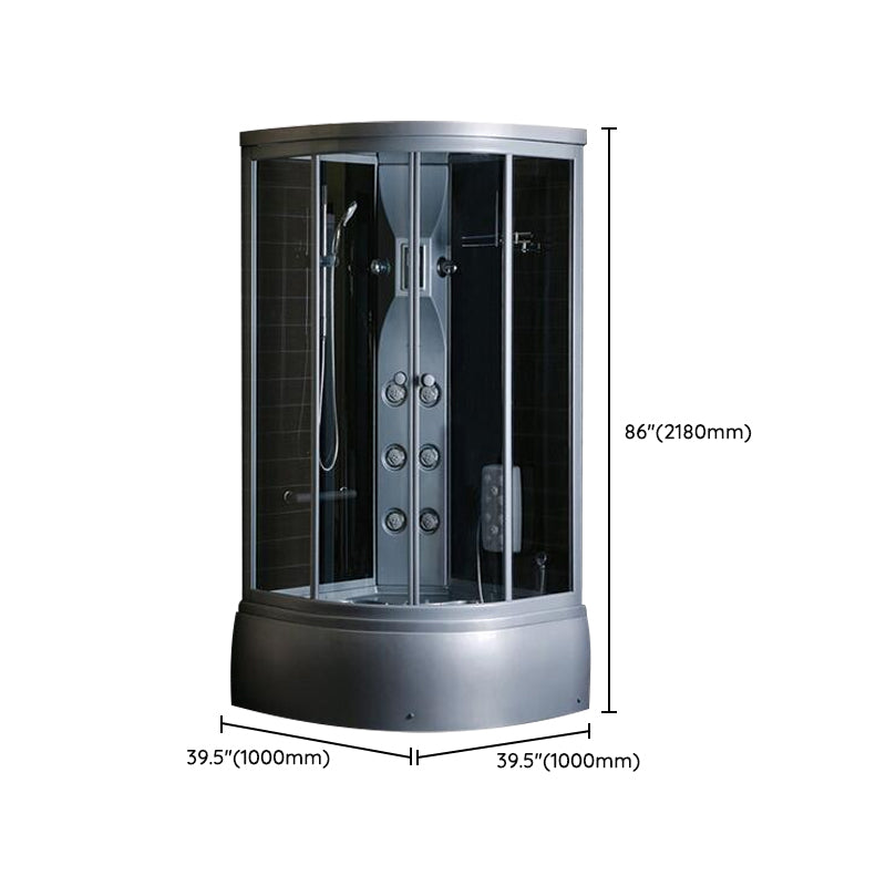 Gray Round Shower Stall Full Frame Double Sliding Door Shower Room Clearhalo 'Bathroom Remodel & Bathroom Fixtures' 'Home Improvement' 'home_improvement' 'home_improvement_shower_stalls_enclosures' 'Shower Stalls & Enclosures' 'shower_stalls_enclosures' 'Showers & Bathtubs' 7300472