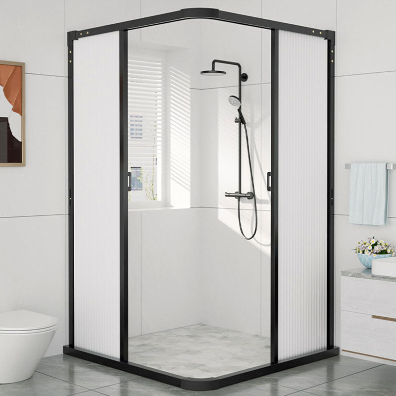 Square Corner Aluminum Frame Shower Enclosure with Double Door Handles Clearhalo 'Bathroom Remodel & Bathroom Fixtures' 'Home Improvement' 'home_improvement' 'home_improvement_shower_stalls_enclosures' 'Shower Stalls & Enclosures' 'shower_stalls_enclosures' 'Showers & Bathtubs' 7300477