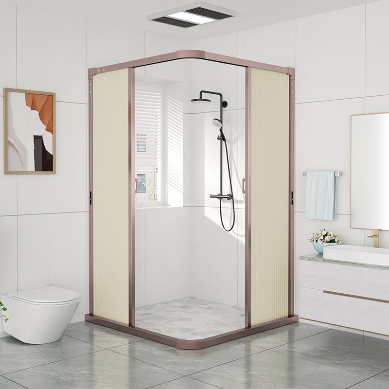 Square Corner Aluminum Frame Shower Enclosure with Double Door Handles Gold Clearhalo 'Bathroom Remodel & Bathroom Fixtures' 'Home Improvement' 'home_improvement' 'home_improvement_shower_stalls_enclosures' 'Shower Stalls & Enclosures' 'shower_stalls_enclosures' 'Showers & Bathtubs' 7300479
