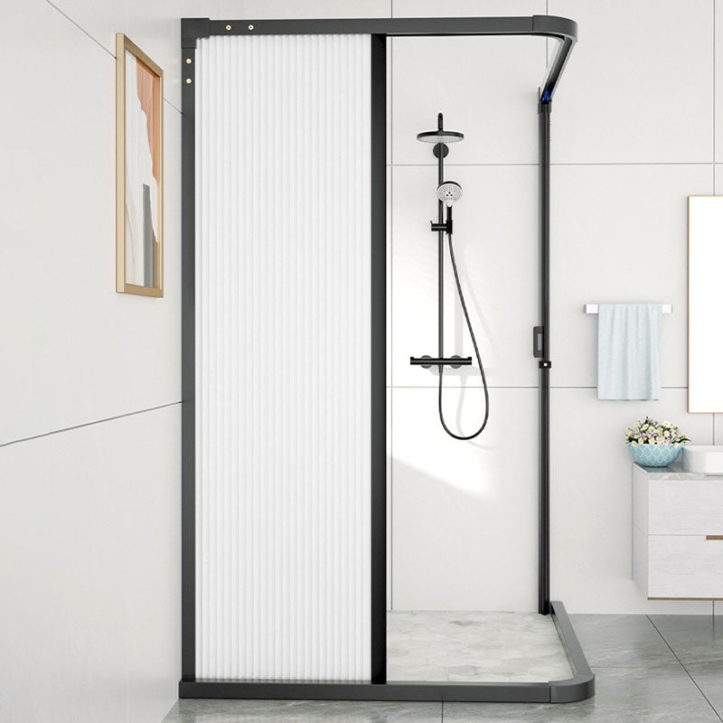 Square Corner Aluminum Frame Shower Enclosure with Double Door Handles Clearhalo 'Bathroom Remodel & Bathroom Fixtures' 'Home Improvement' 'home_improvement' 'home_improvement_shower_stalls_enclosures' 'Shower Stalls & Enclosures' 'shower_stalls_enclosures' 'Showers & Bathtubs' 7300481