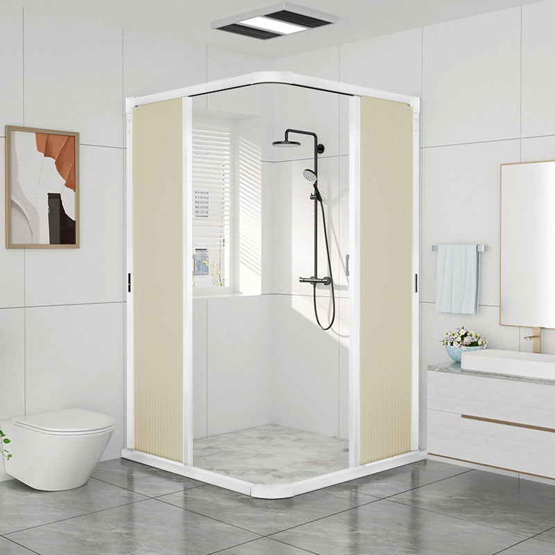 Square Corner Aluminum Frame Shower Enclosure with Double Door Handles White-Yellow Clearhalo 'Bathroom Remodel & Bathroom Fixtures' 'Home Improvement' 'home_improvement' 'home_improvement_shower_stalls_enclosures' 'Shower Stalls & Enclosures' 'shower_stalls_enclosures' 'Showers & Bathtubs' 7300482