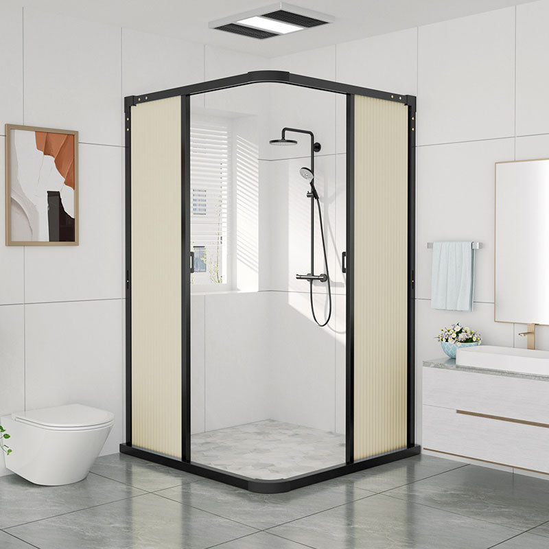 Square Corner Aluminum Frame Shower Enclosure with Double Door Handles Black and Yellow Clearhalo 'Bathroom Remodel & Bathroom Fixtures' 'Home Improvement' 'home_improvement' 'home_improvement_shower_stalls_enclosures' 'Shower Stalls & Enclosures' 'shower_stalls_enclosures' 'Showers & Bathtubs' 7300483