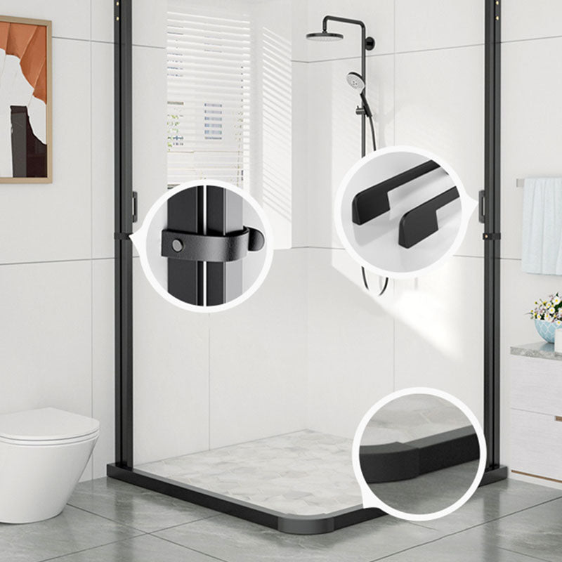 Square Corner Aluminum Frame Shower Enclosure with Double Door Handles Clearhalo 'Bathroom Remodel & Bathroom Fixtures' 'Home Improvement' 'home_improvement' 'home_improvement_shower_stalls_enclosures' 'Shower Stalls & Enclosures' 'shower_stalls_enclosures' 'Showers & Bathtubs' 7300484