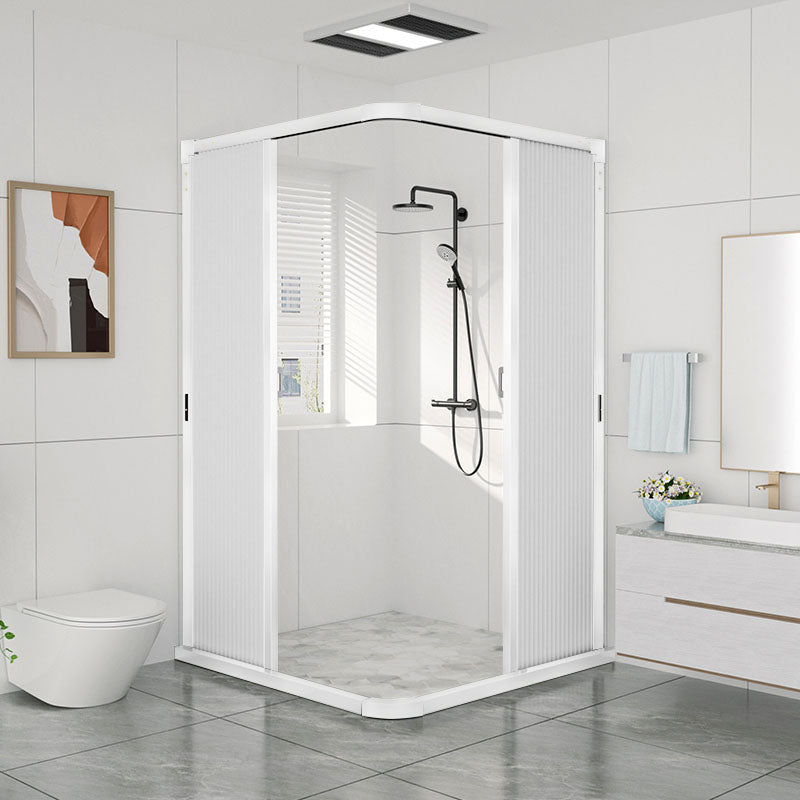 Square Corner Aluminum Frame Shower Enclosure with Double Door Handles White Clearhalo 'Bathroom Remodel & Bathroom Fixtures' 'Home Improvement' 'home_improvement' 'home_improvement_shower_stalls_enclosures' 'Shower Stalls & Enclosures' 'shower_stalls_enclosures' 'Showers & Bathtubs' 7300485