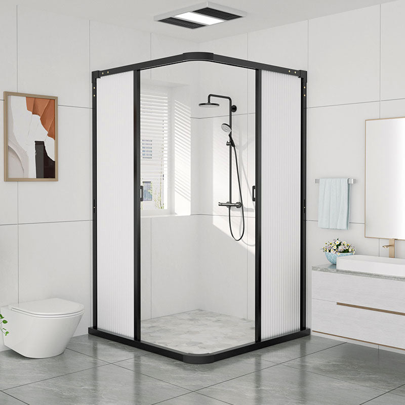 Square Corner Aluminum Frame Shower Enclosure with Double Door Handles Black White Clearhalo 'Bathroom Remodel & Bathroom Fixtures' 'Home Improvement' 'home_improvement' 'home_improvement_shower_stalls_enclosures' 'Shower Stalls & Enclosures' 'shower_stalls_enclosures' 'Showers & Bathtubs' 7300487