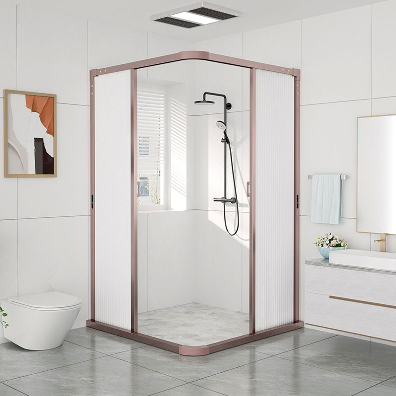 Square Corner Aluminum Frame Shower Enclosure with Double Door Handles Gold-White Clearhalo 'Bathroom Remodel & Bathroom Fixtures' 'Home Improvement' 'home_improvement' 'home_improvement_shower_stalls_enclosures' 'Shower Stalls & Enclosures' 'shower_stalls_enclosures' 'Showers & Bathtubs' 7300489