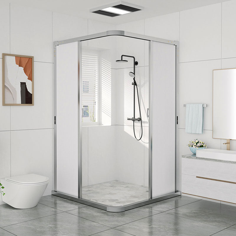 Square Corner Aluminum Frame Shower Enclosure with Double Door Handles Silvery White Clearhalo 'Bathroom Remodel & Bathroom Fixtures' 'Home Improvement' 'home_improvement' 'home_improvement_shower_stalls_enclosures' 'Shower Stalls & Enclosures' 'shower_stalls_enclosures' 'Showers & Bathtubs' 7300491