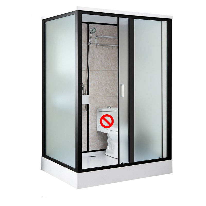 Framed Rectangle Frosted Corner Shower Stall with White Base Toilet Not Included Front Opening Black Clearhalo 'Bathroom Remodel & Bathroom Fixtures' 'Home Improvement' 'home_improvement' 'home_improvement_shower_stalls_enclosures' 'Shower Stalls & Enclosures' 'shower_stalls_enclosures' 'Showers & Bathtubs' 7300515