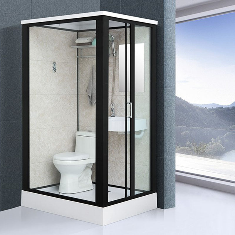 Framed Rectangle Frosted Corner Shower Stall with White Base Clearhalo 'Bathroom Remodel & Bathroom Fixtures' 'Home Improvement' 'home_improvement' 'home_improvement_shower_stalls_enclosures' 'Shower Stalls & Enclosures' 'shower_stalls_enclosures' 'Showers & Bathtubs' 7300516