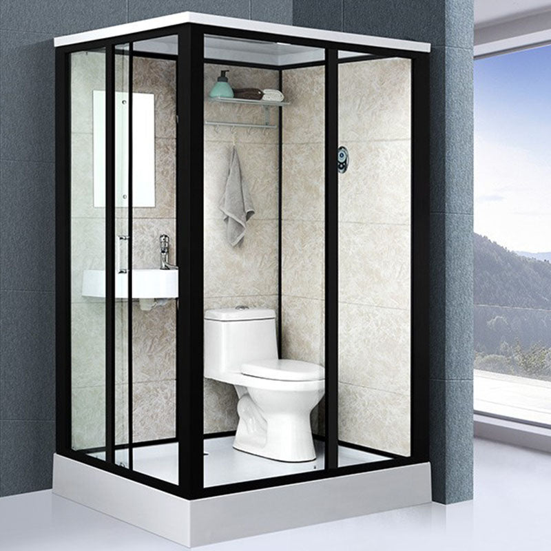 Framed Rectangle Frosted Corner Shower Stall with White Base Clearhalo 'Bathroom Remodel & Bathroom Fixtures' 'Home Improvement' 'home_improvement' 'home_improvement_shower_stalls_enclosures' 'Shower Stalls & Enclosures' 'shower_stalls_enclosures' 'Showers & Bathtubs' 7300518