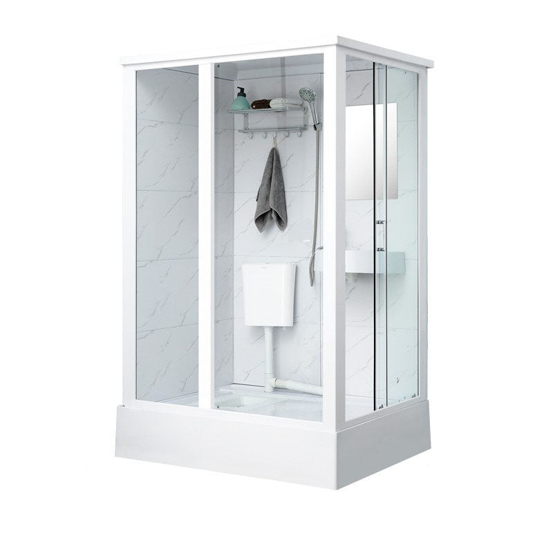Framed Rectangle Frosted Corner Shower Stall with White Base Toilet Not Included Sided Opening White Clearhalo 'Bathroom Remodel & Bathroom Fixtures' 'Home Improvement' 'home_improvement' 'home_improvement_shower_stalls_enclosures' 'Shower Stalls & Enclosures' 'shower_stalls_enclosures' 'Showers & Bathtubs' 7300519