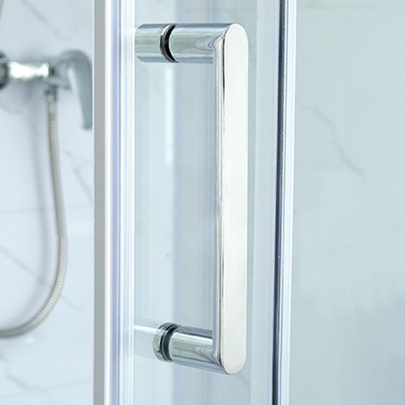 Framed Rectangle Frosted Corner Shower Stall with White Base Clearhalo 'Bathroom Remodel & Bathroom Fixtures' 'Home Improvement' 'home_improvement' 'home_improvement_shower_stalls_enclosures' 'Shower Stalls & Enclosures' 'shower_stalls_enclosures' 'Showers & Bathtubs' 7300521