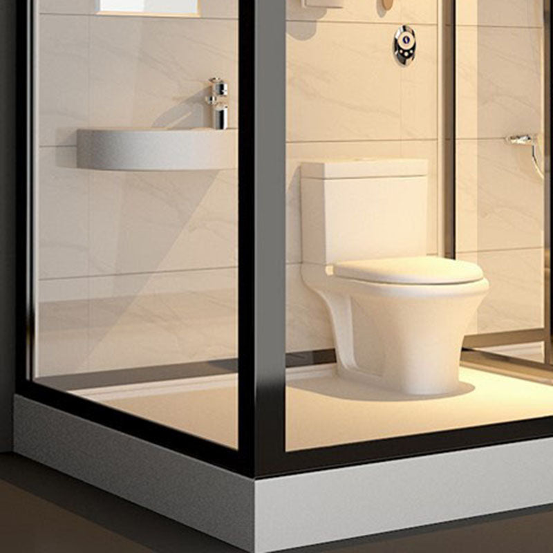 Framed Rectangle Frosted Corner Shower Stall with White Base Clearhalo 'Bathroom Remodel & Bathroom Fixtures' 'Home Improvement' 'home_improvement' 'home_improvement_shower_stalls_enclosures' 'Shower Stalls & Enclosures' 'shower_stalls_enclosures' 'Showers & Bathtubs' 7300522