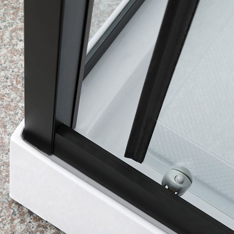 Framed Rectangle Frosted Corner Shower Stall with White Base Clearhalo 'Bathroom Remodel & Bathroom Fixtures' 'Home Improvement' 'home_improvement' 'home_improvement_shower_stalls_enclosures' 'Shower Stalls & Enclosures' 'shower_stalls_enclosures' 'Showers & Bathtubs' 7300524