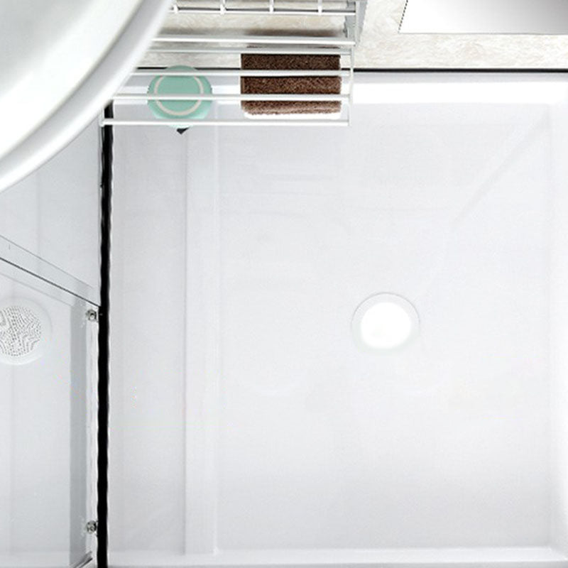 Framed Rectangle Frosted Corner Shower Stall with White Base Clearhalo 'Bathroom Remodel & Bathroom Fixtures' 'Home Improvement' 'home_improvement' 'home_improvement_shower_stalls_enclosures' 'Shower Stalls & Enclosures' 'shower_stalls_enclosures' 'Showers & Bathtubs' 7300525