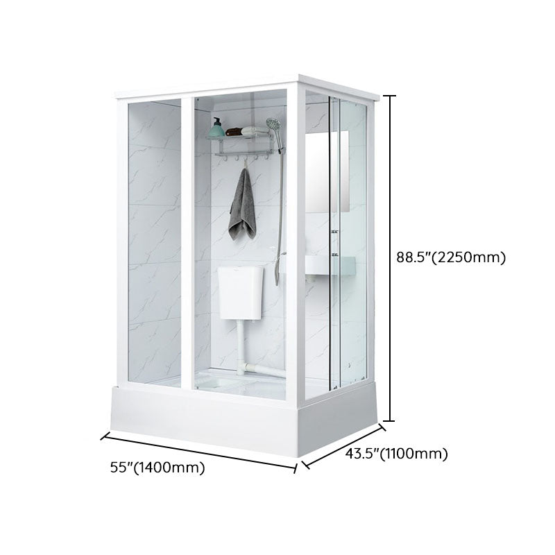 Framed Rectangle Frosted Corner Shower Stall with White Base Clearhalo 'Bathroom Remodel & Bathroom Fixtures' 'Home Improvement' 'home_improvement' 'home_improvement_shower_stalls_enclosures' 'Shower Stalls & Enclosures' 'shower_stalls_enclosures' 'Showers & Bathtubs' 7300529